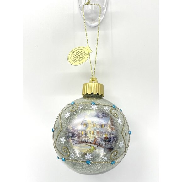 Set of 4 Thomas Kinkade Bradford Glow of the Holiday Glass Christmas Ornaments - Picture 12 of 15